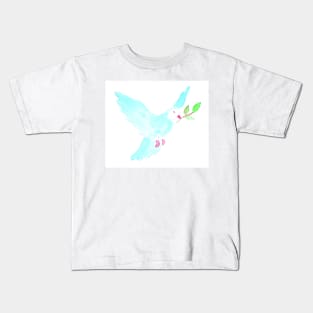 Watercolor dove with olive branch. Flying bird. Easter. Bible. Religion. Holiday art decoration, sketch. Illustration hand drawn modern Kids T-Shirt